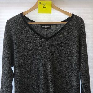 Karl Lagerfield v-neck sweater, XL, black and white marled, 77/23 cotton/raimie